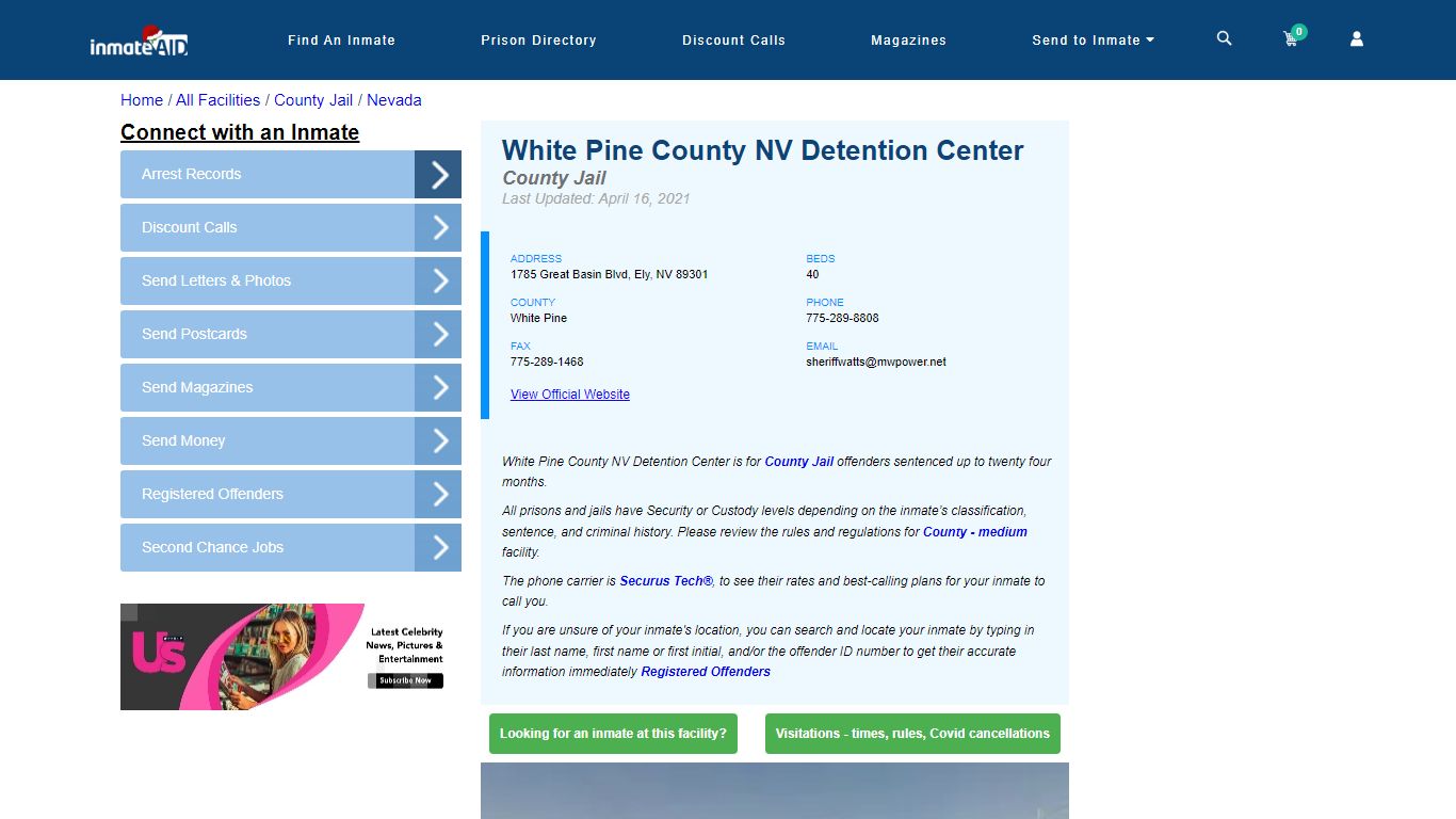 White Pine County NV Detention Center - Inmate Locator - Ely, NV