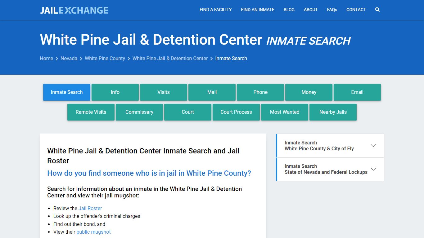 White Pine Jail & Detention Center Inmate Search
